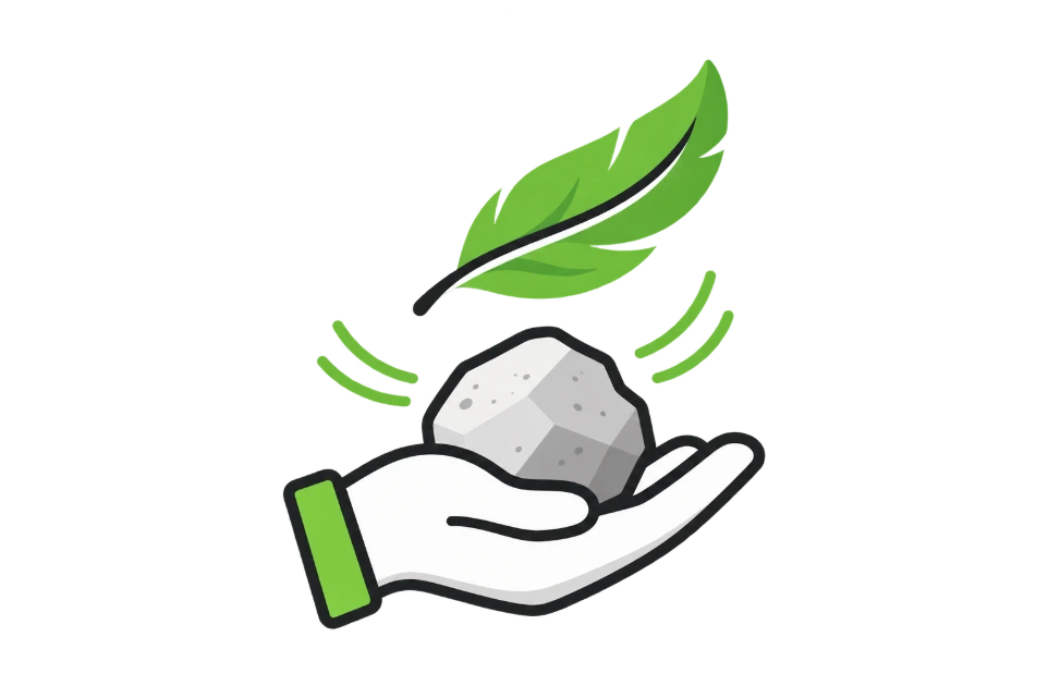 Drawing of a hand holding a rock with a feather above it