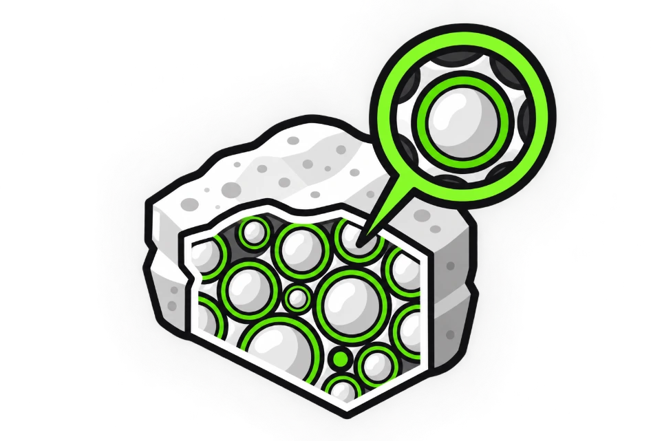 Drawing of a cut-away view inside Enviro-Rock showing the spherical voids