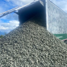 Enviro-rock foam glass aggregate being unloaded from a trailer